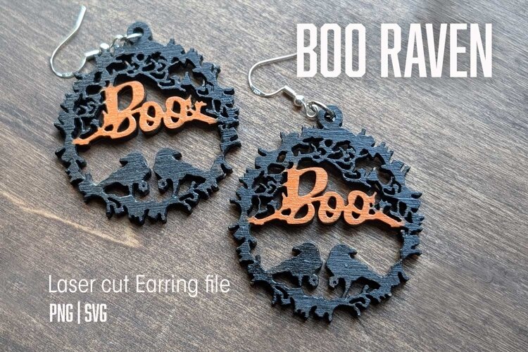 Spooky Halloween Black Raven Earrings Laser Cut SVG Design example image 1