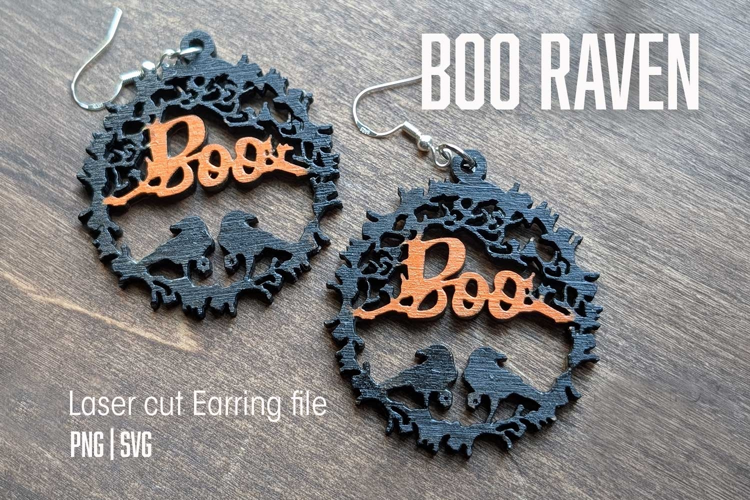 Spooky Halloween Black Raven Earrings Laser Cut SVG Design