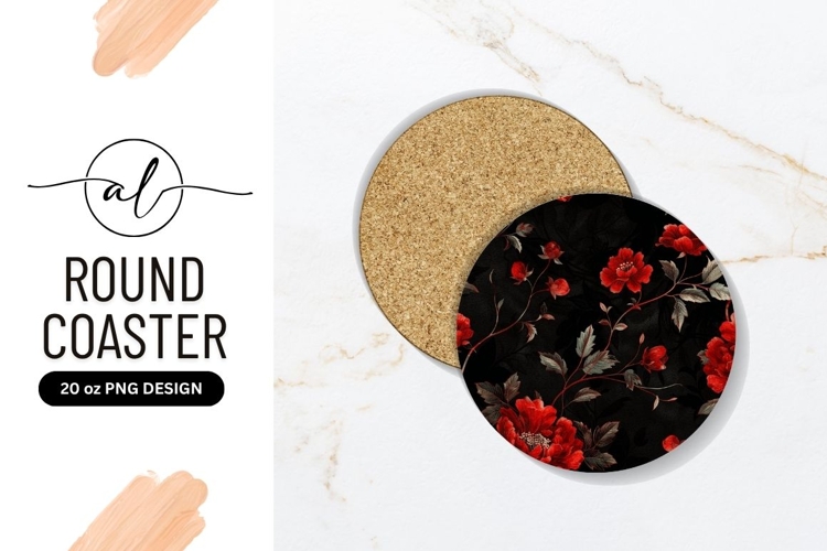 Red Floral Pattern Round Coaster Png