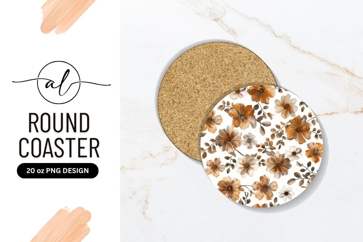 Watercolor Floral Pattern Round Coaster Png