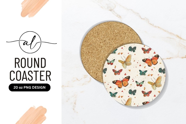 Colorful Butterfly Patterned Round Coaster Png Design