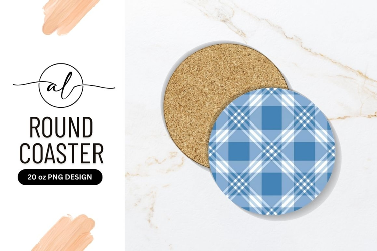 Blue And White Plaid Round Coaster Png