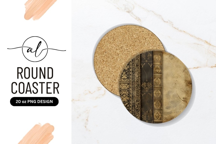 Antique Books On A Round Coaster Png