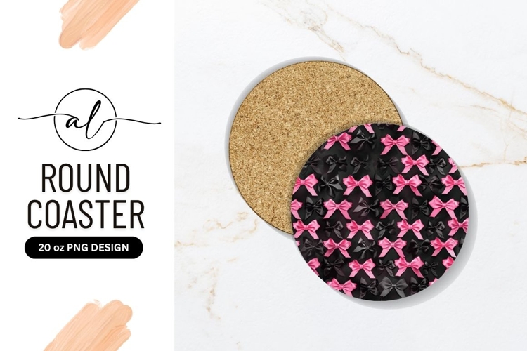 Pink And Black Bows Round Coaster Png
