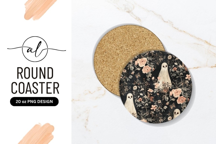 Ghosts In Floral Garden Round Coaster Png