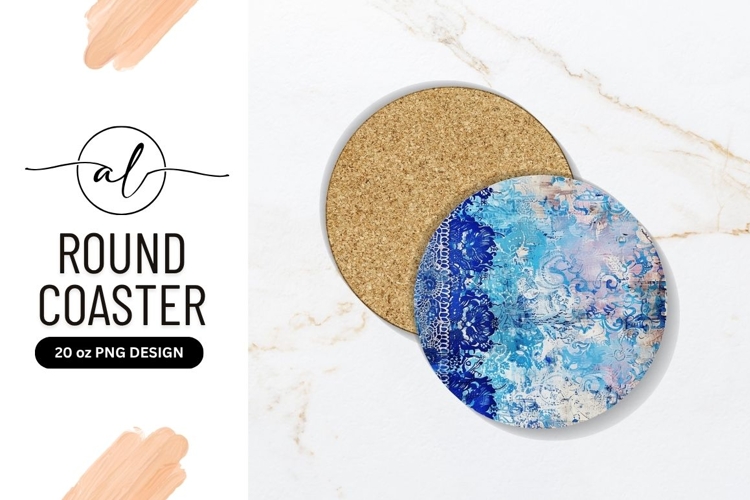 Artistic Blue Floral Round Coaster Png