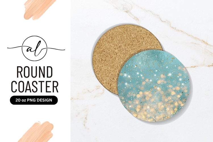 Teal And Gold Bokeh Round Coaster Png