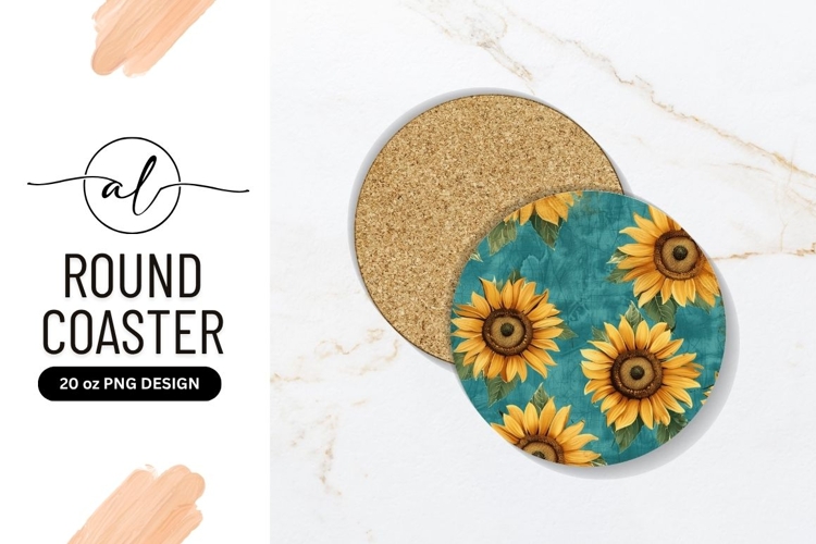 Sunflower Floral Patterned Round Coaster Png
