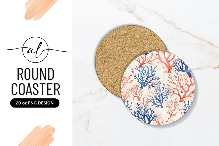 Watercolor Coral Reef Round Coaster Design