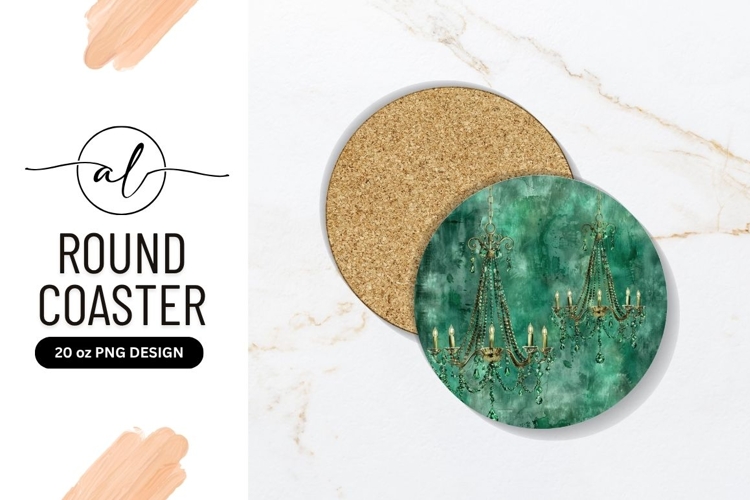 Emerald Green Chandeliers On Round Coaster Png