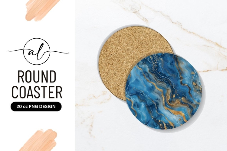 Blue And Gold Marble Abstract Round Coaster