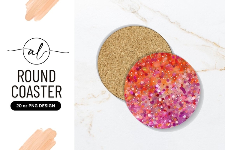 Abstract Round Coaster Png Pink Orange Glitter