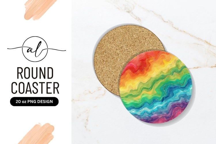 Watercolor Rainbow Circle Round Coaster Png