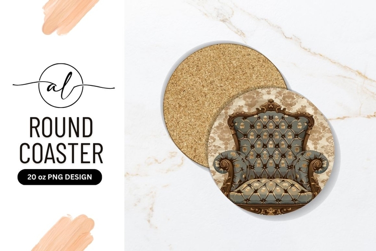Ornate Blue And Gold Round Coaster Png