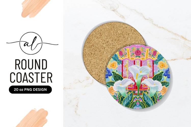 Vibrant Floral Round Coaster Png Design