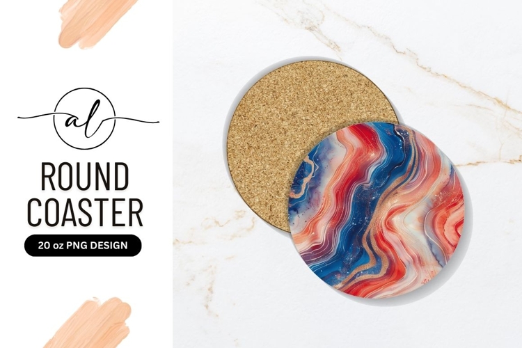 Watercolor Abstract Round Coaster P N G with Red Blue