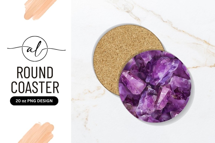 Amethyst Crystals in a Round Coaster P N G with Purple