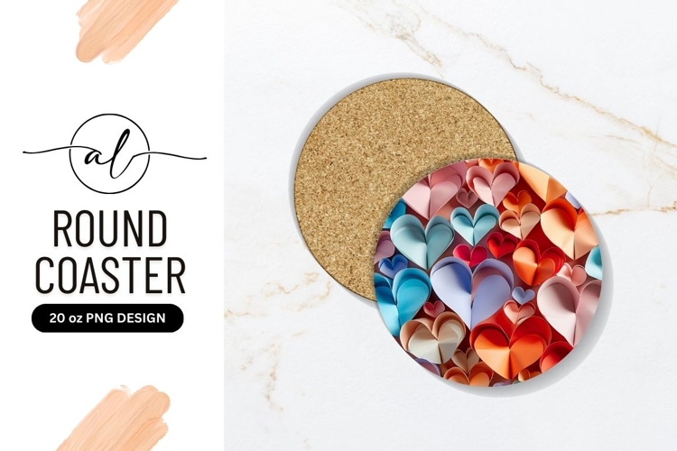Colorful Paper Hearts Arrangement Inside a Round Coaster