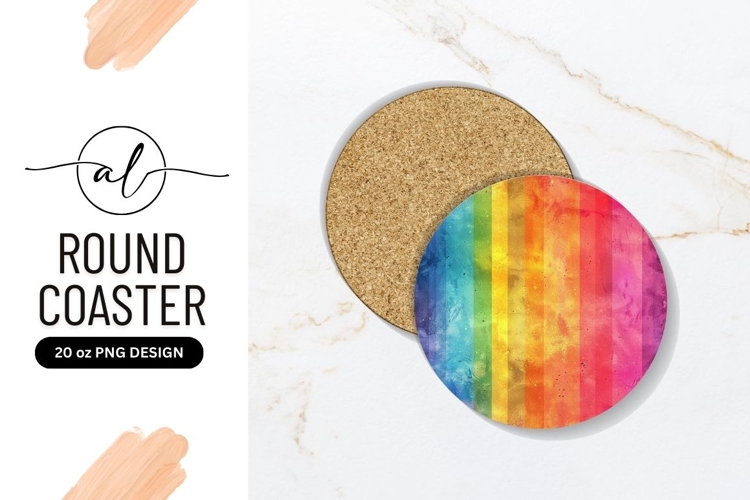 Rainbow Color Palette Round Coaster P N G on Gray Background