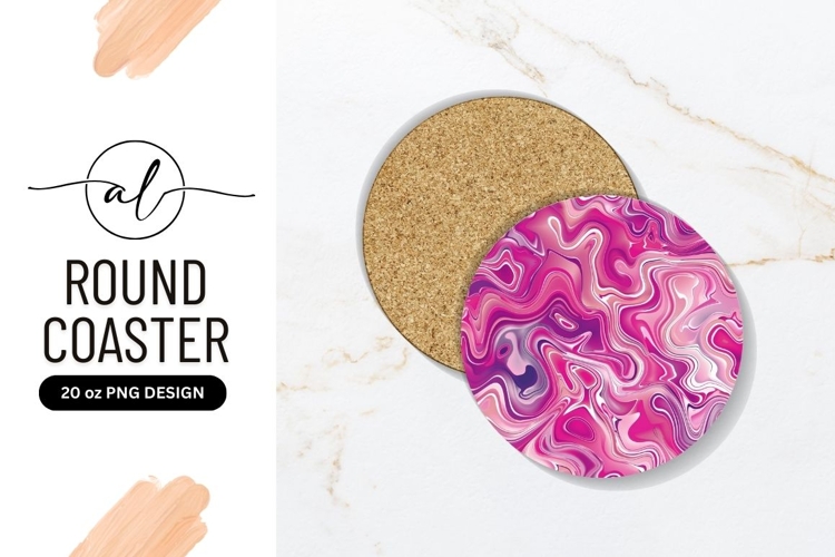 Pink and Purple Swirls on Round Coaster P N G Graphic
