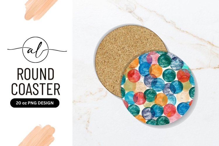 Colorful Overlapping Circles Pattern on Round Coaster P N G