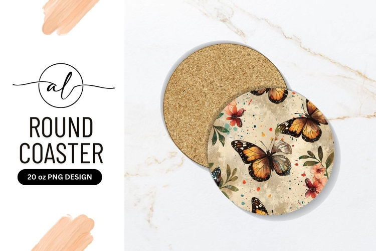 Round coaster with butterfly and floral design