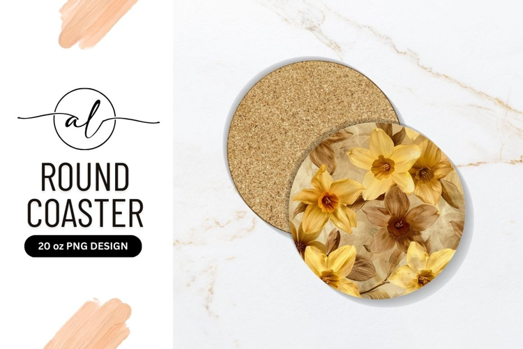 Round coaster with yellow daffodil design