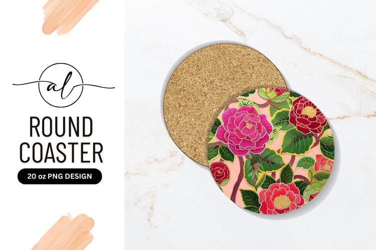Embroidered Floral Round Coaster Png Design