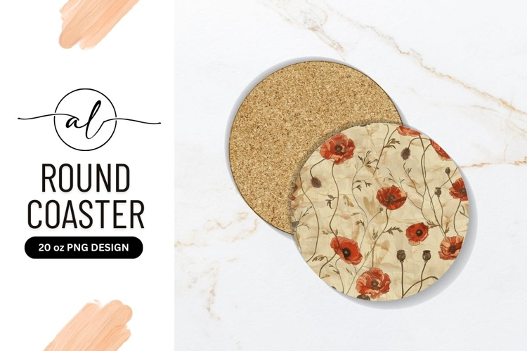 Round coaster with poppy flower design