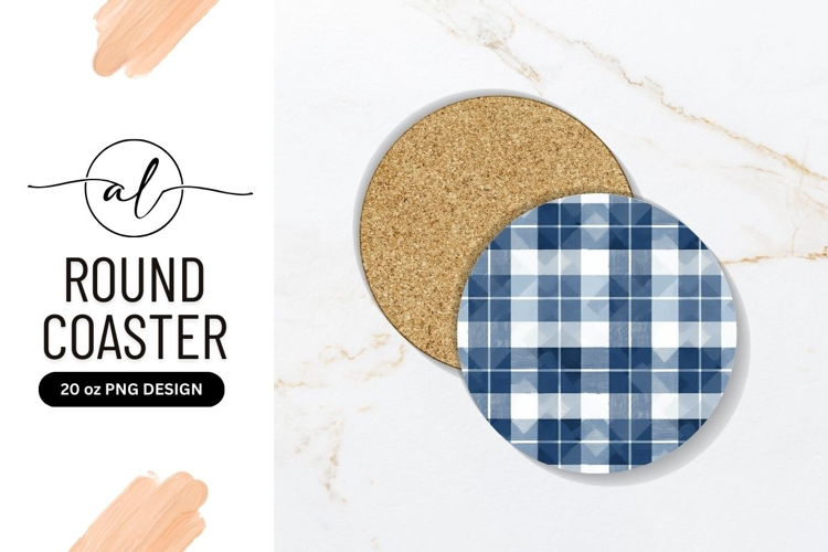 Blue plaid round coaster png design