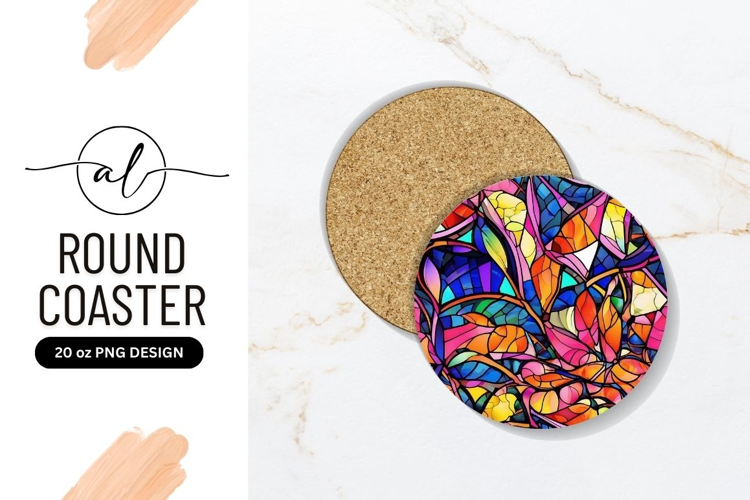Vibrant Abstract Stained Glass Round Coaster Png