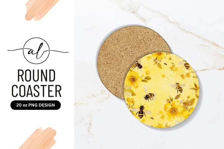 Round coaster with bee and flower design