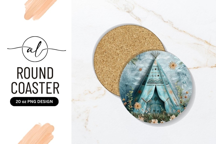 Blue teepee round coaster png design