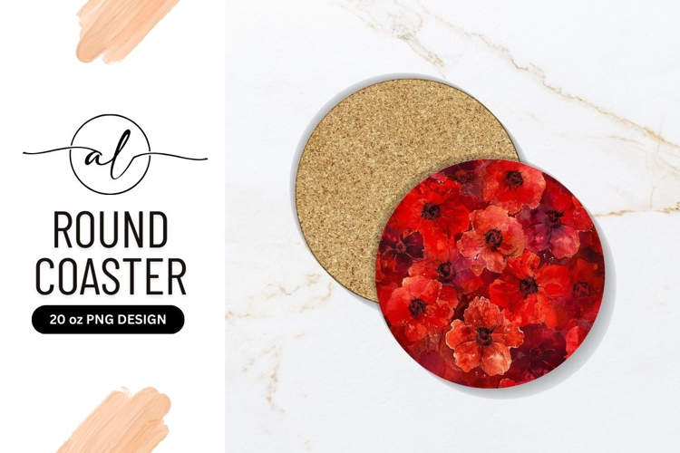 Vibrant Red Floral Round Coaster Design
