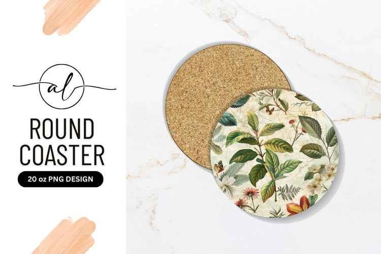 Round Coaster with Botanical Design