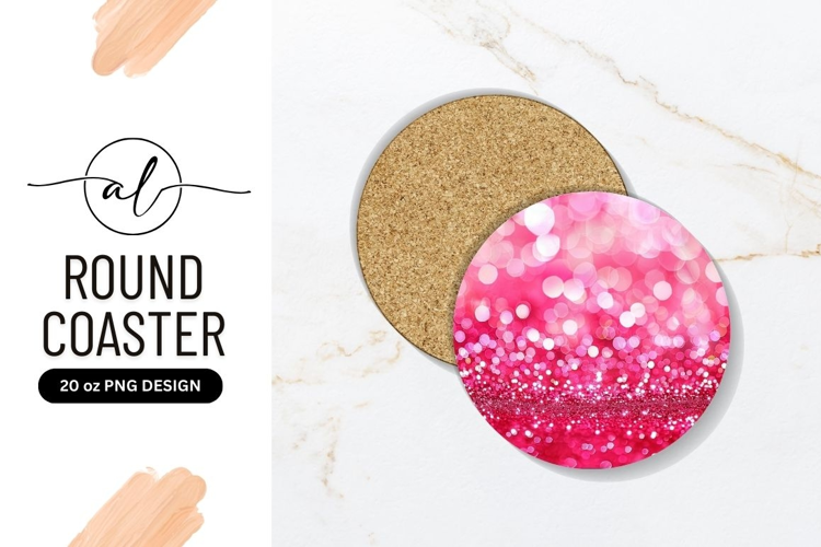 Pink Glitter Bokeh Round Coaster Design