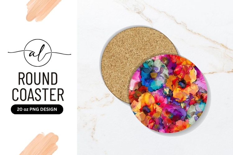 Bright floral round coaster png design