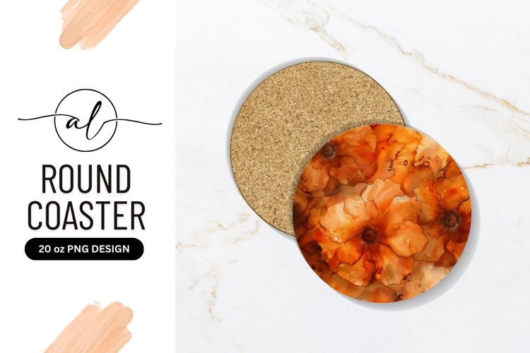Orange floral pattern Round coaster png