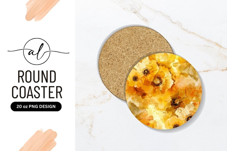 Round Coaster with Yellow Floral Design