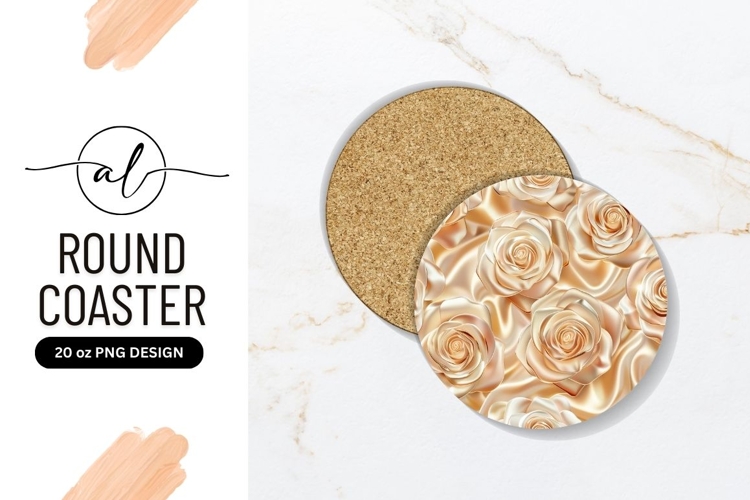 Elegant golden roses round coaster png design