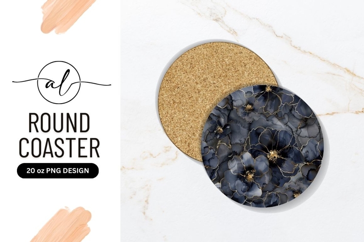 Elegant blue floral round coaster png design