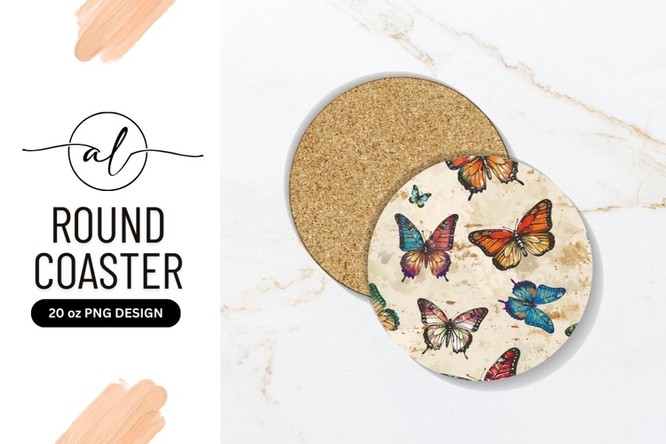 Colorful butterfly round coaster png design