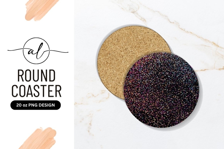 Round coaster png design with colorful glitter