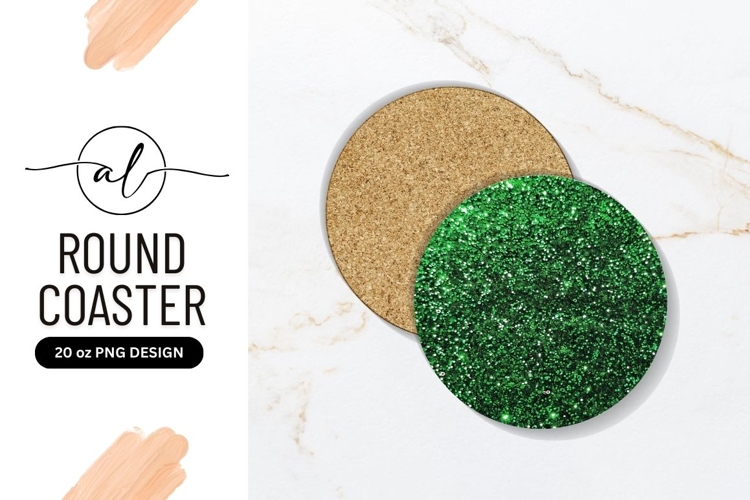 Green glitter round coaster png design