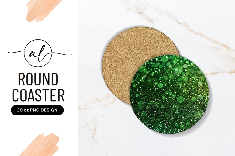 Green glitter round coaster png design