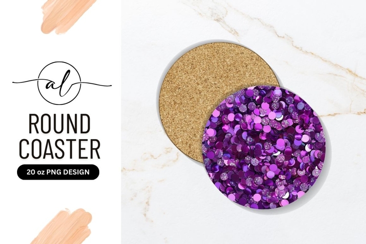 Purple glitter round coaster png design