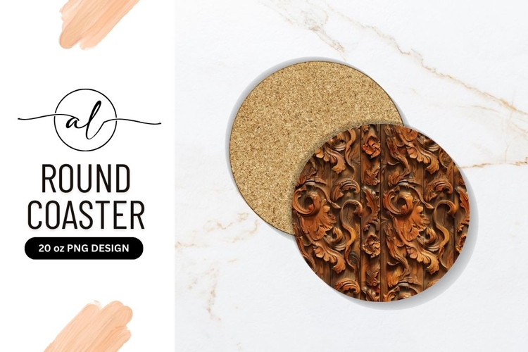 Intricate wood carving round coaster png design