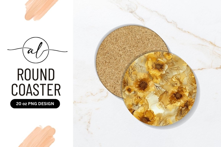 Golden floral round coaster png design