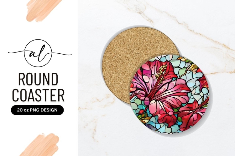 Hibiscus Flower Stained Glass Round Coaster Png