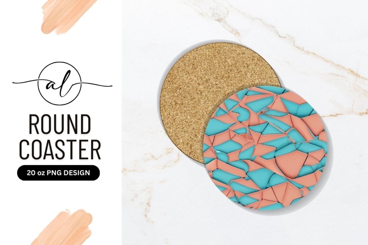 Abstract Round Mosaic Pattern Peach And Teal Round Coaster